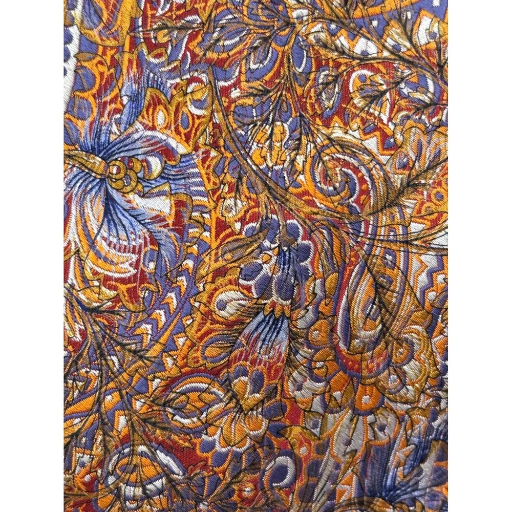Seven Fold Mens Silk Tie Orange Purple Gold Paisley Floral Brocade Woven Luxury